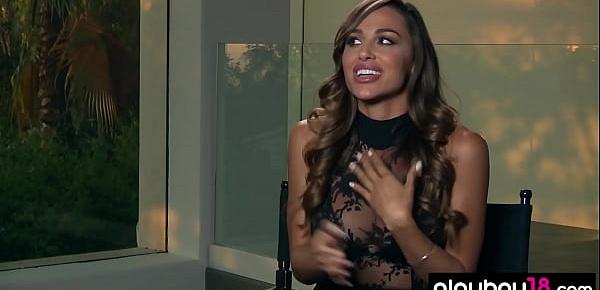  Busty Ana Cheri opens panties and flashes her pussy after an interview